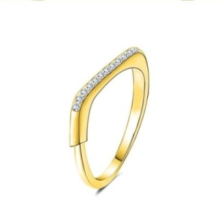 Anello di Fidanzamento Wishbone V-Shape Placcato Oro Giallo con Pavé di Zirconi