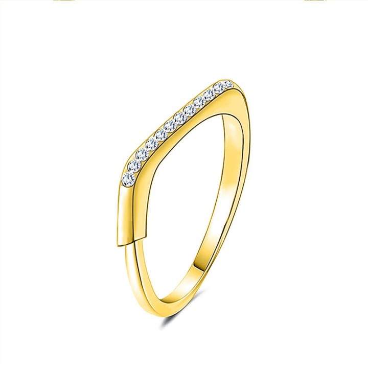 Anello di Fidanzamento Wishbone V-Shape Placcato Oro Giallo con Pavé di Zirconi