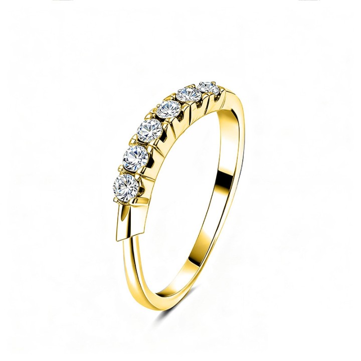 Anello di Fidanzamento Veretta Mezzo Giro Placcato Oro Giallo con Sette Zirconi