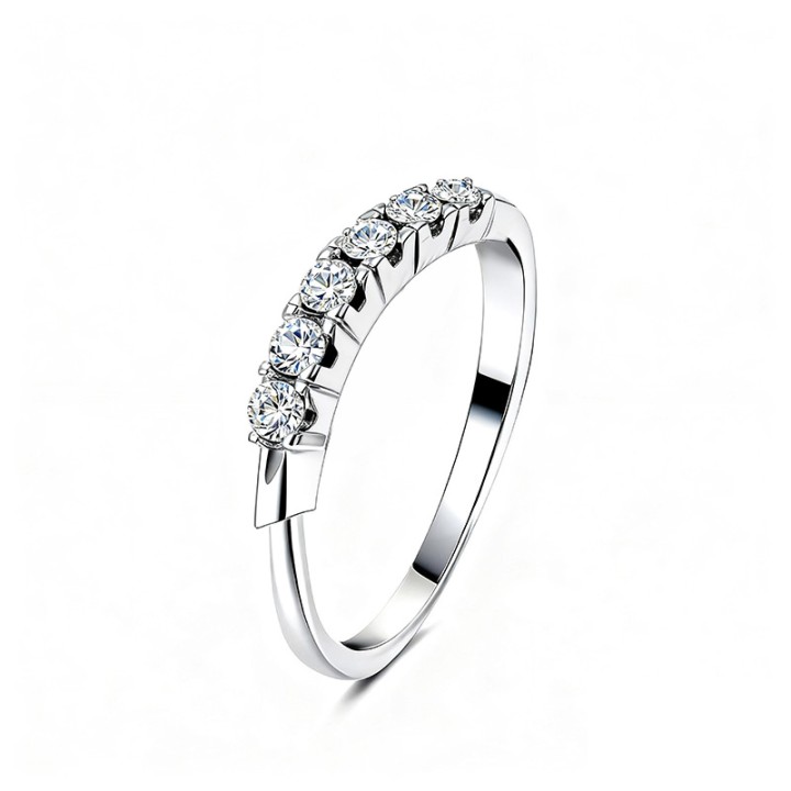 Anello di Fidanzamento Veretta Mezzo Giro Acciaio Silver con Sette Zirconi