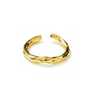 Anello Placcato Oro Giallo Ondulato con Finitura Martellata