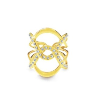 Anello Placcato Oro Giallo Intrecciato Simmetrico con Zircone