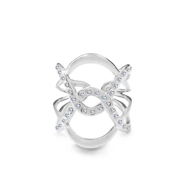 Anello Acciaio Silver Intrecciato Simmetrico con Zircone