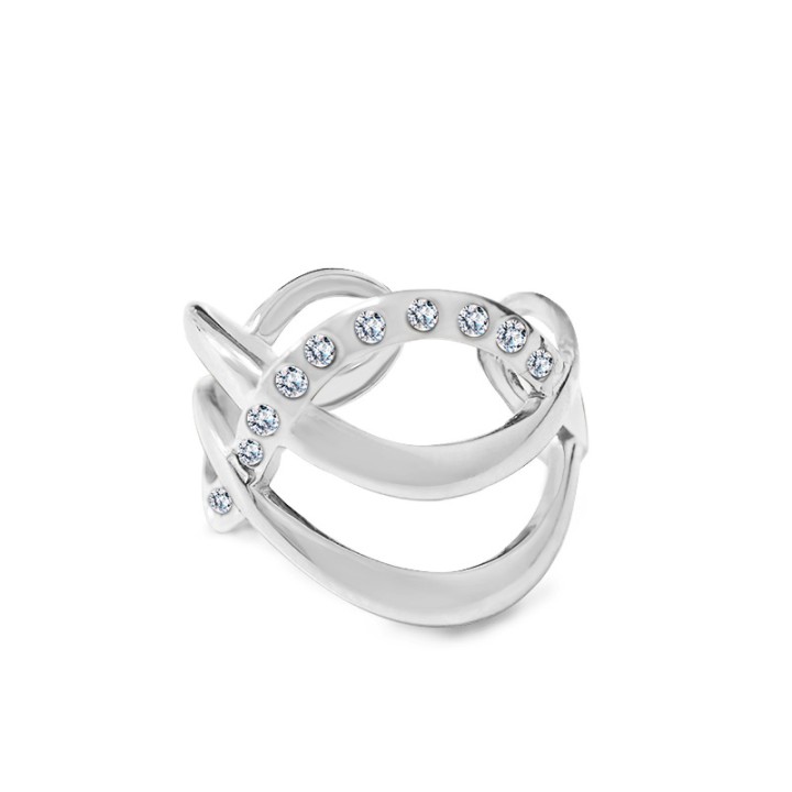Anello Acciaio Silver Intrecciato con Zircone
