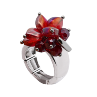 Anello Acciaio Silver Elastico Cuore con Cristalli Rosa