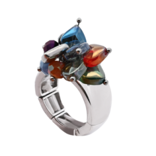 Anello Acciaio Silver Elastico Cuore con Cristalli Multicolore