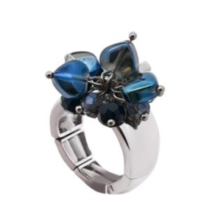 Anello Acciaio Silver Elastico Cuore con Cristalli Blu