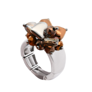 Anello Acciaio Silver Elastico Cuore con Cristalli Caffè