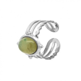 Cuff Ring Acciaio Silver Multifilo con Cabochon Organico Pietra Verde