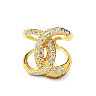 Anello a Fascia Intrecciata Placcato Oro Giallo con Pavé di Zirconi