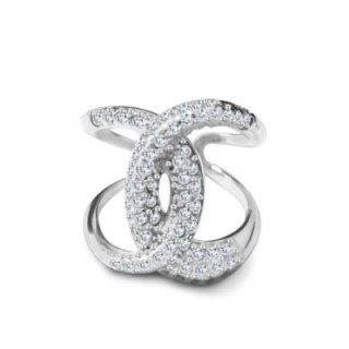 Anello a Fascia Intrecciata Acciaio Silver con Pavé di Zirconi