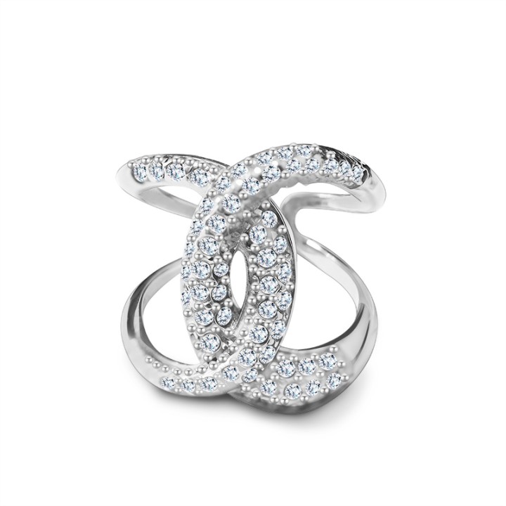 Anello a Fascia Intrecciata Acciaio Silver con Pavé di Zirconi