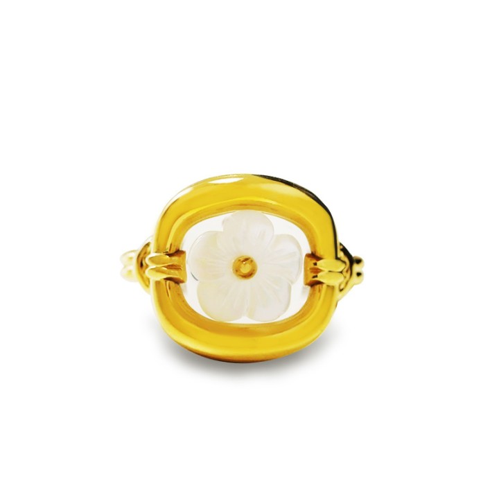 Anello Regolabile Placcato Oro Giallo con Fiore in Madreperla