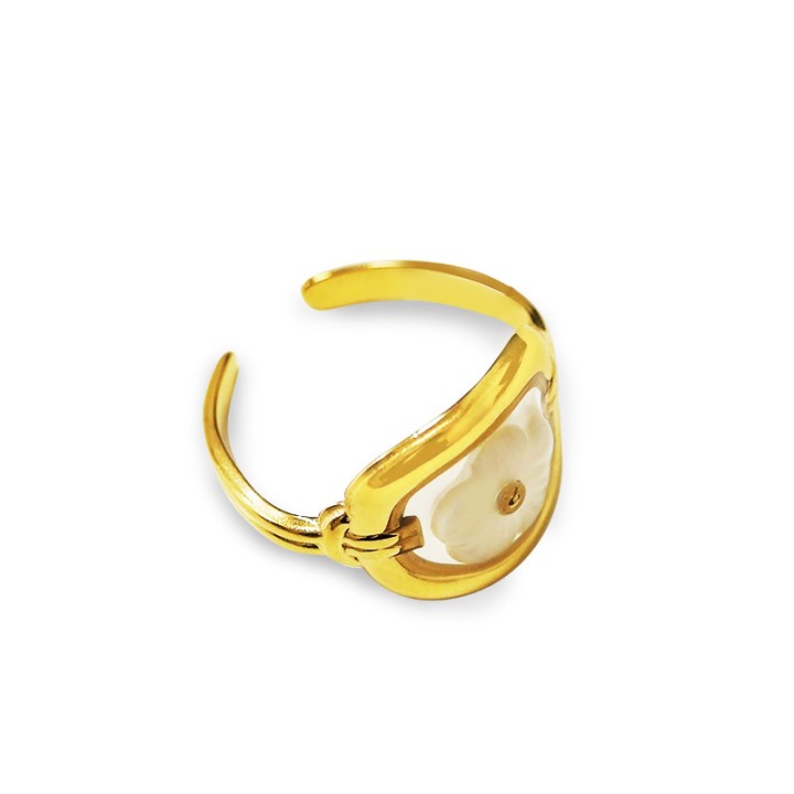 Anello Regolabile Placcato Oro Giallo con Fiore in Madreperla