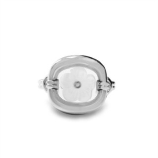 Anello Regolabile Acciaio Silver con Fiore in Madreperla
