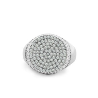 Anello Chevalier Ovale Acciaio Silver con Pavé di Zirconi