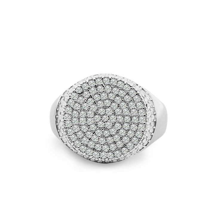 Anello Chevalier Ovale Acciaio Silver con Pavé di Zirconi