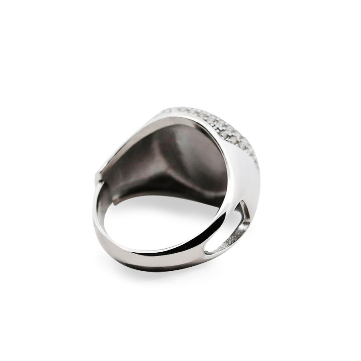 Anello Chevalier Ovale Acciaio Silver con Pavé di Zirconi