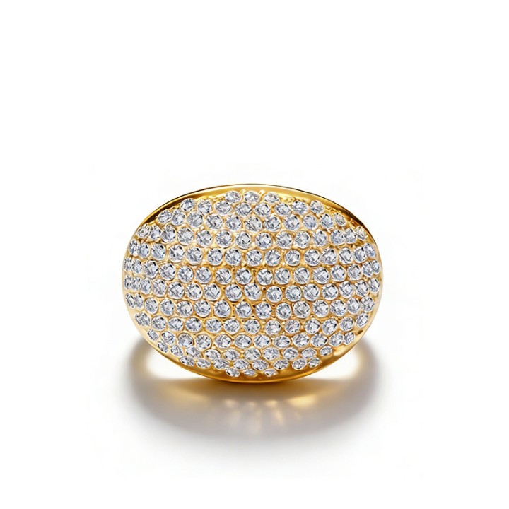Anello a Fascia Bombata Placcato Oro Giallo con Pavé di Zirconi