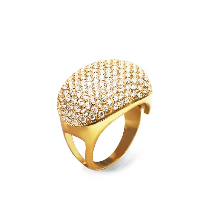 Anello a Fascia Bombata Placcato Oro Giallo con Pavé di Zirconi