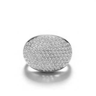 Anello a Fascia Bombata Acciaio Silver con Pavé di Zirconi
