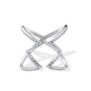 Anello Geometrico 'Cruzado' Acciaio Silver con Pavé di Zirconi