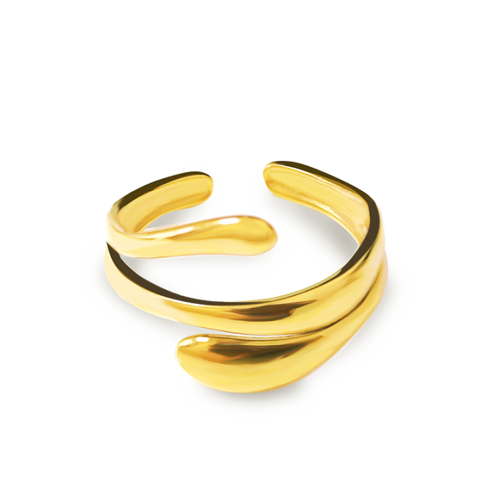 Anello Regolabile 'S.Onda' Placcato Oro Giallo a Doppia Fascia