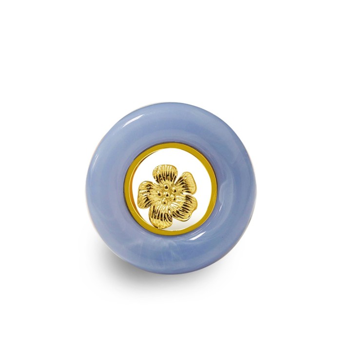 Anello Statement 'Barock' Placcato Oro Giallo e Resina Blu Pastello