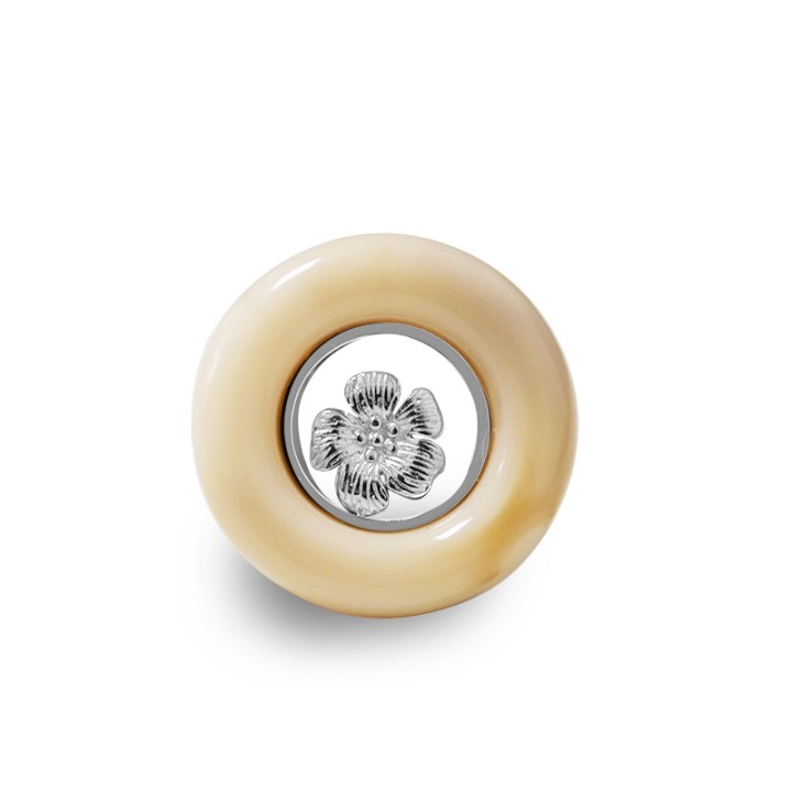 Anello Statement 'Barock' Acciaio Silver e Resina Crema