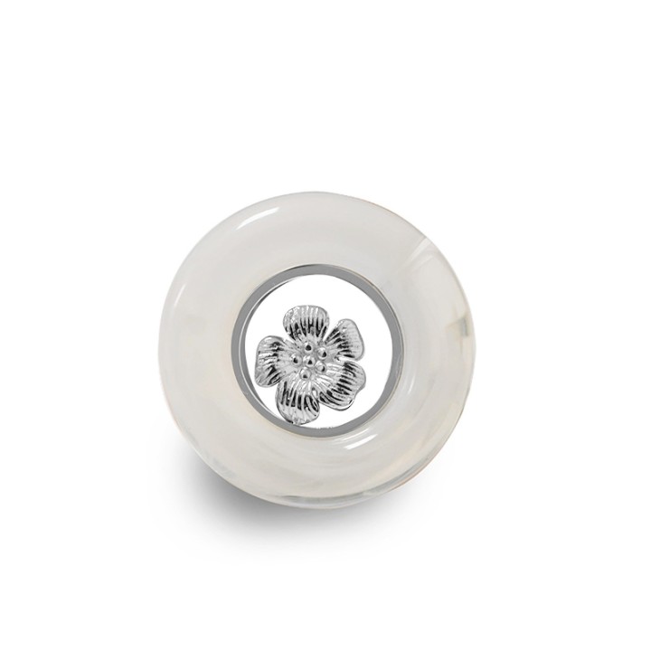 Anello Statement 'Barock' Acciaio Silver e Resina Bianco Perla