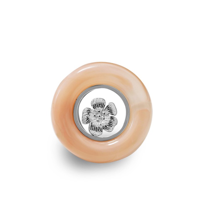 Anello Statement 'Barock' Acciaio Silver e Resina Rosa Cipria