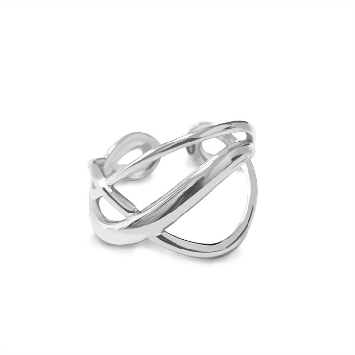 Cuff Ring 'Gird' Acciaio Silver a Fascia Vuota Intrecciata
