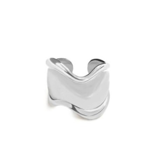 Cuff Ring 'Swell' Acciaio Silver a Fascia Ondulata