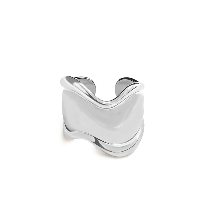 Cuff Ring 'Swell' Acciaio Silver a Fascia Ondulata