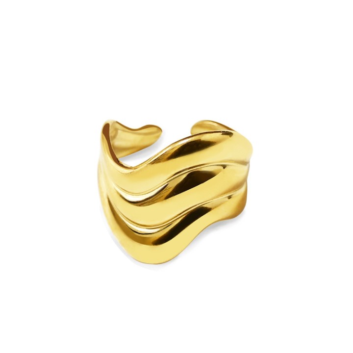 Cuff Ring 'Ripple' Placcato Oro Giallo a Fascia Multi-Ondulata