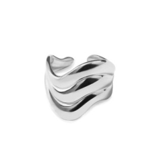 Cuff Ring 'Ripple' Acciaio Silver a Fascia Multi-Ondulata