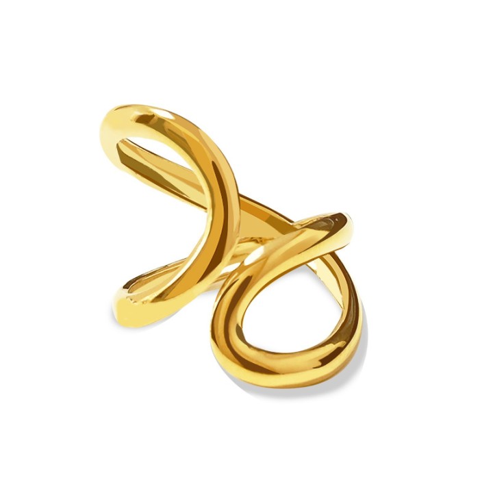 Cuff Ring 'Twist' Placcato Oro Giallo a Linee Incrociate