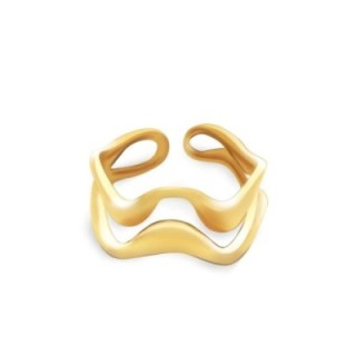 Cuff Ring 'Ridge' Placcato Oro Giallo a Doppia Fascia Ondulata
