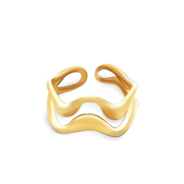 Cuff Ring 'Ridge' Placcato Oro Giallo a Doppia Fascia Ondulata