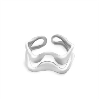 Cuff Ring 'Ridge' Acciaio Silver a Doppia Fascia Ondulata