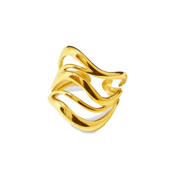 Cuff Ring 'Surge' Placcato Oro Giallo a Quattro Fasce Ondulate