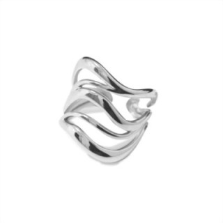Cuff Ring 'Surge' Acciaio Silver a Quattro Fasce Ondulate