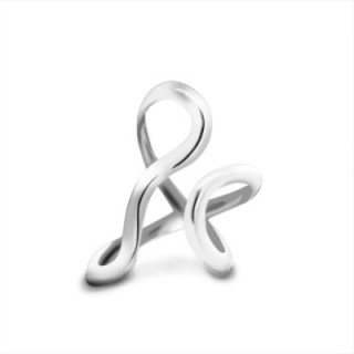 Cuff Ring 'Glide' Acciaio Silver a Onda Estesa Verticale