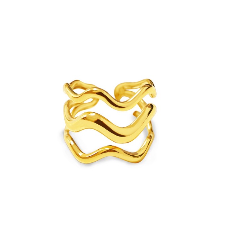 Cuff Ring 'Tide' Placcato Oro Giallo a Tripla Fascia Ondulata