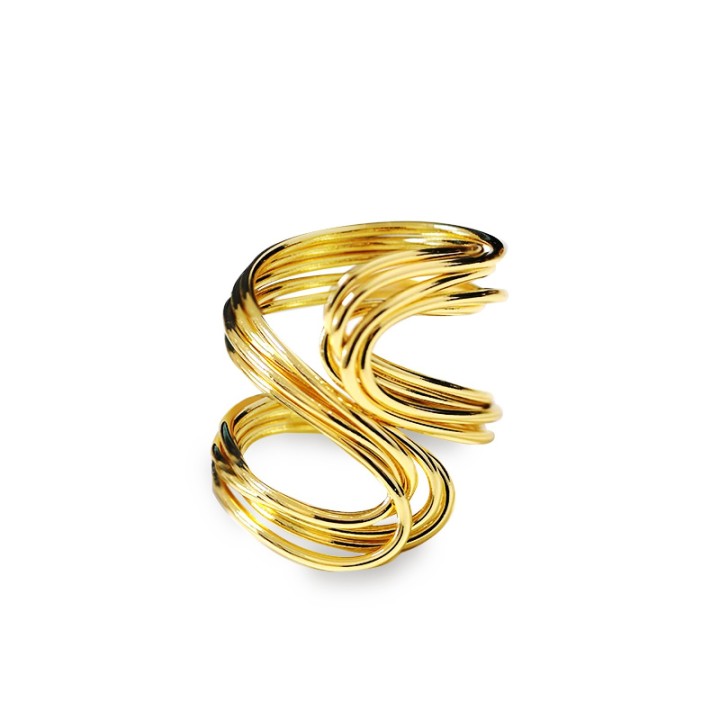 Cuff Ring 'Spire' Placcato Oro Giallo 316L Multifilo a Spirale Estesa