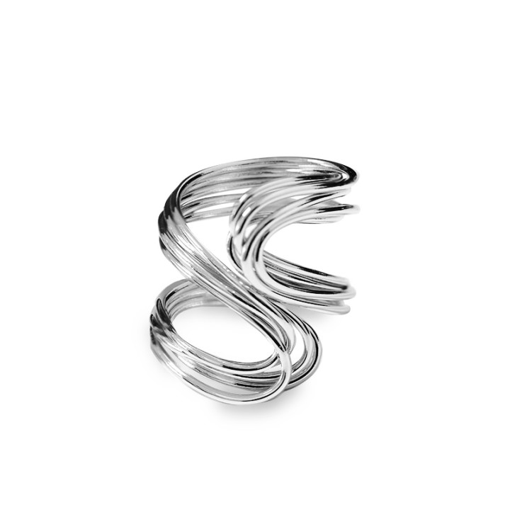 Cuff Ring 'Spire' Acciaio Silver 316L Multifilo a Spirale Estesa