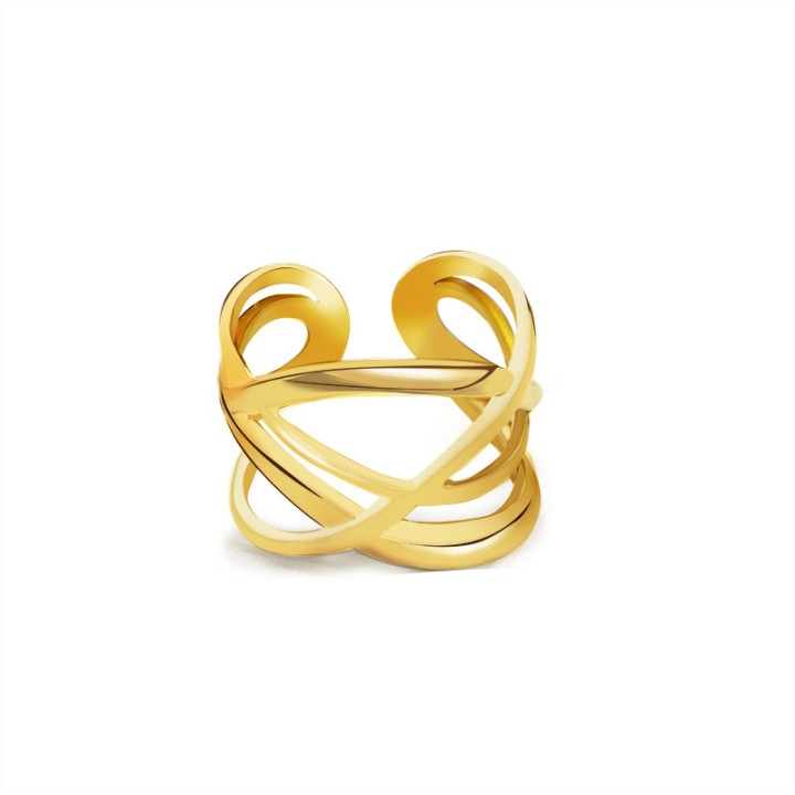 Cuff Ring 'Nud' Placcato Oro Giallo 316L a Nastri Fluidi Intrecciati