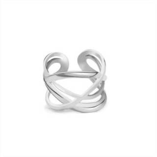 Cuff Ring 'Nud' Acciaio Silver 316L a Nastri Fluidi Intrecciati