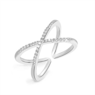 Cuff Ring 'Eternel' Acciaio Silver 316L a X Spaziale con Pavé