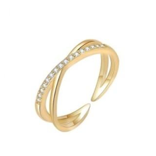 Cuff Ring 'Croisette' Placcato Oro Giallo 316L a Doppio Filo con Pavé